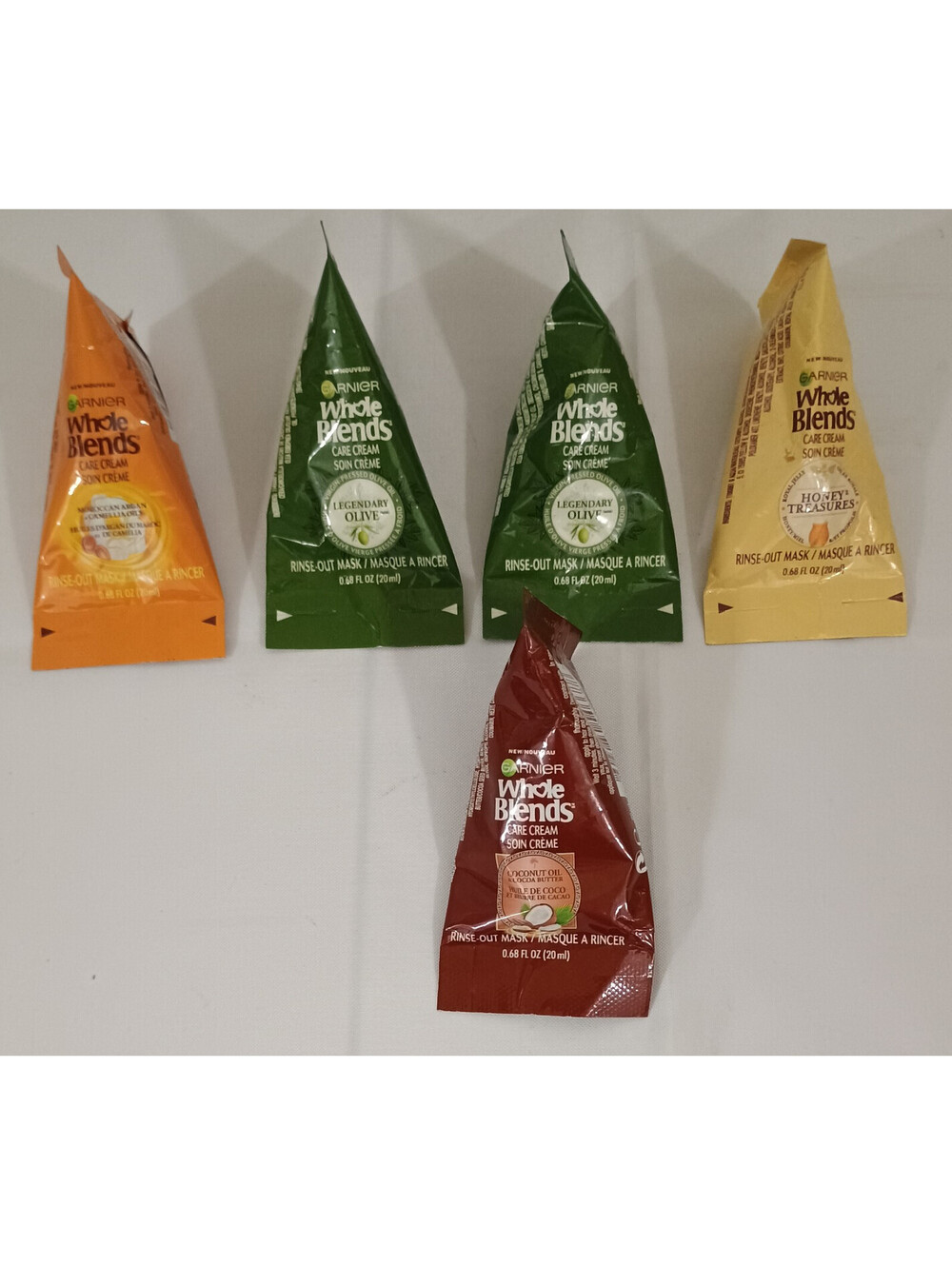 GARNIER Whole Blends RINSE-Out MASK .68oz Packs Lot 5 Coconut Argan HONEY Olive